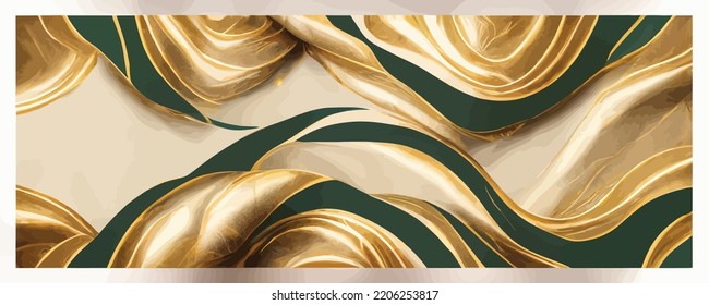 Gold And Emerald Marble Background Vector. Luxury Pattern