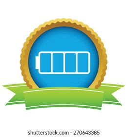 Gold empty battery logo on a white background. Vector illustration