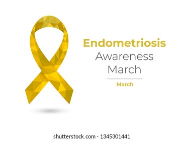 Gold Endometriosis Awareness Month - March - Ribbon. Colorful Vector Illustration For Web And Printing.