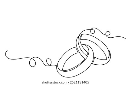 gold engagement ring .continuous line drawing of gold wedding ring on a white background.single-line proposal engagement and love marriage invitation concept.Wedding gold Ring illustration.