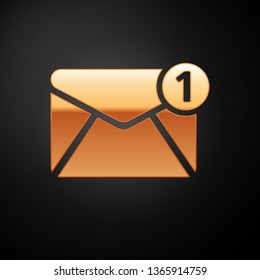 Gold Envelope icon isolated on black background. Received message concept. New, email incoming message, sms. Mail delivery service. Vector Illustration