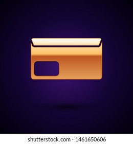 Gold Envelope icon isolated on dark blue background. Email message letter symbol.  Vector Illustration