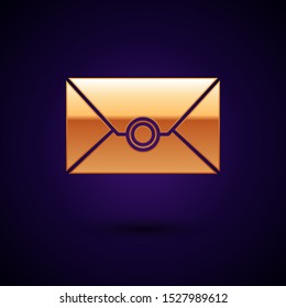 Gold Envelope icon isolated on dark blue background. Email message letter symbol.  Vector Illustration