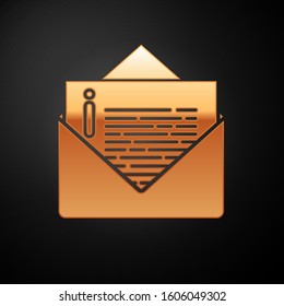 Gold Envelope icon isolated on black background. Email message letter symbol.  Vector Illustration