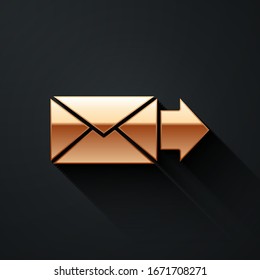 Gold Envelope icon isolated on black background. Email message letter symbol. Long shadow style. Vector Illustration