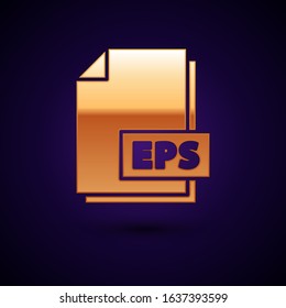 Gold EPS file document. Download eps button icon isolated on dark blue background. EPS file symbol.  Vector Illustration