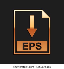 Gold EPS file document icon. Download EPS button icon isolated on black background. Long shadow style. Vector.