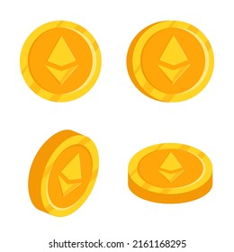 Gold ethereum isolated coin. Vector illustration