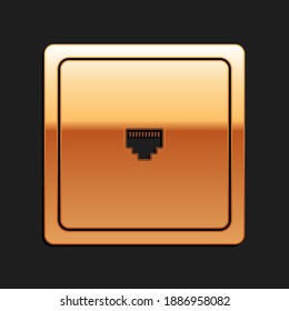 Gold Ethernet socket sign. Network port - cable socket icon isolated on black background. LAN port icon. Local area connector icon. Long shadow style. Vector.
