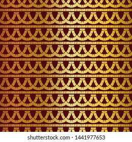 Gold. Ethnic boho seamless pattern. Embroidery on fabric. Patchwork texture. Weaving. Traditional ornament. Tribal pattern. Folk motif. Can be used for wallpaper, textile, wrapping, web.