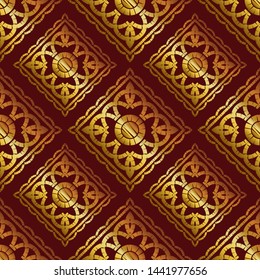 Gold. Ethnic boho seamless pattern. Lace. Embroidery on fabric. Patchwork texture. Weaving. Traditional ornament. Tribal pattern. Folk motif. Can be used for wallpaper, textile, wrapping, web.