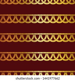 Gold. Ethnic boho seamless pattern. Embroidery on fabric. Patchwork texture. Weaving. Traditional ornament. Tribal pattern. Folk motif. Can be used for wallpaper, textile, wrapping, web.