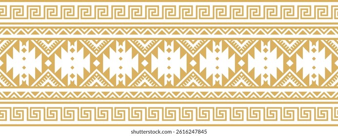 Gold ethnic border with geometric tribal pattern.