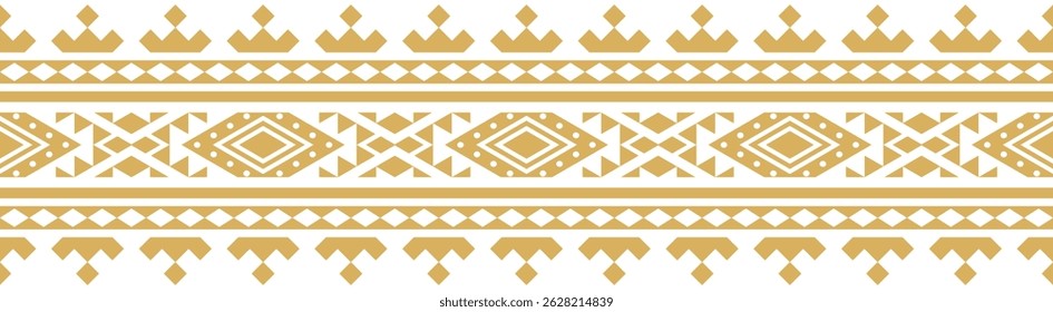 Gold ethnic border with geometric tribal pattern.