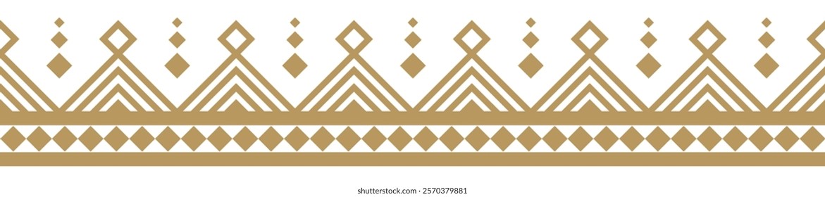 Gold ethnic border ornament. Geometric ethnic oriental seamless pattern. Stripe vector illustration. Native American Mexican African Indian tribal. Design border, textile, fabric, clothing, carpet.