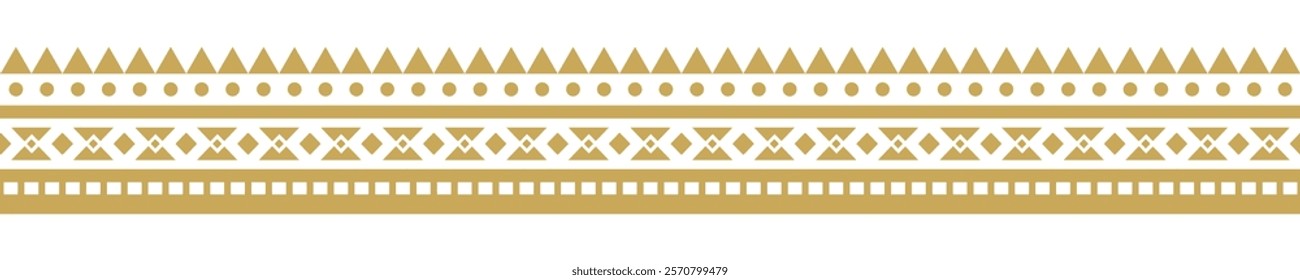 Gold ethnic border ornament. Geometric ethnic oriental seamless pattern. Stripe vector illustration. Native American Mexican African Indian tribal. Design border, textile, fabric, clothing, carpet.
