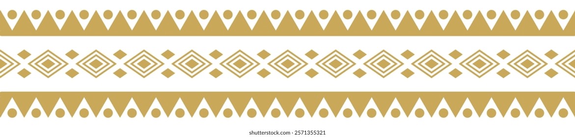 Gold ethnic border ornament. Geometric ethnic oriental seamless pattern. Stripe vector illustration. Native American Mexican African Indian tribal. Design border, textile, fabric, clothing, carpet.