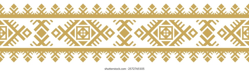 Gold ethnic border ornament. Geometric ethnic oriental seamless pattern. Stripe vector illustration. Native American Mexican African Indian tribal. Design border, textile, fabric, clothing, carpet.