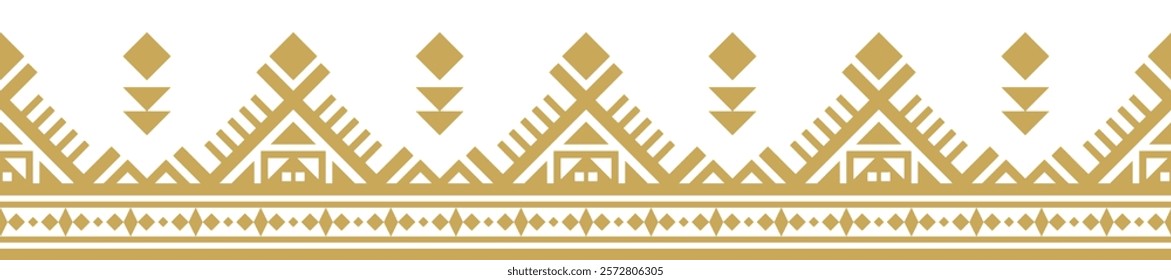 Gold ethnic border ornament. Geometric ethnic oriental seamless pattern. Stripe vector illustration. Native American Mexican African Indian tribal. Design border, textile, fabric, clothing, carpet.