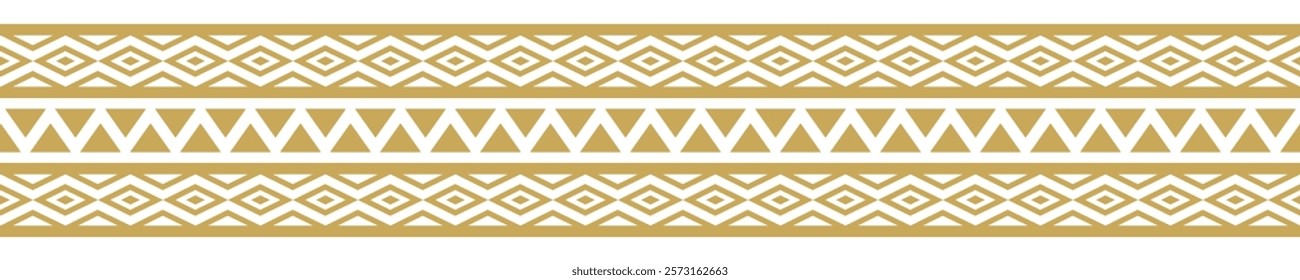 Gold ethnic border ornament. Geometric ethnic oriental seamless pattern. Stripe vector illustration. Native American Mexican African Indian tribal. Design border, textile, fabric, clothing, carpet.