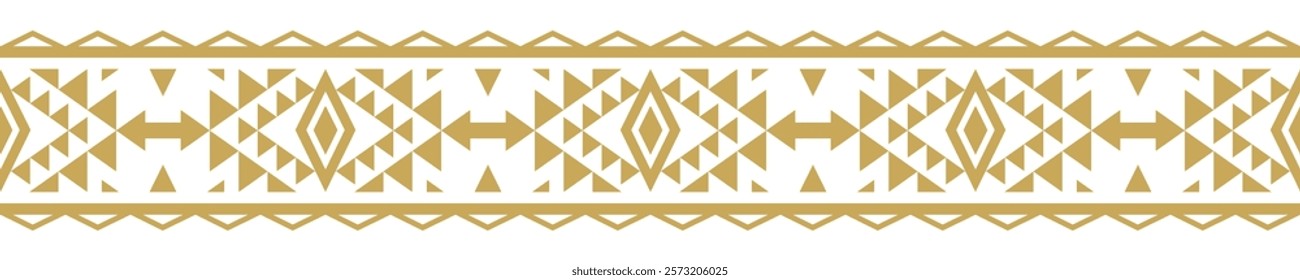 Gold ethnic border ornament. Geometric ethnic oriental seamless pattern. Stripe vector illustration. Native American Mexican African Indian tribal. Design border, textile, fabric, clothing, carpet.