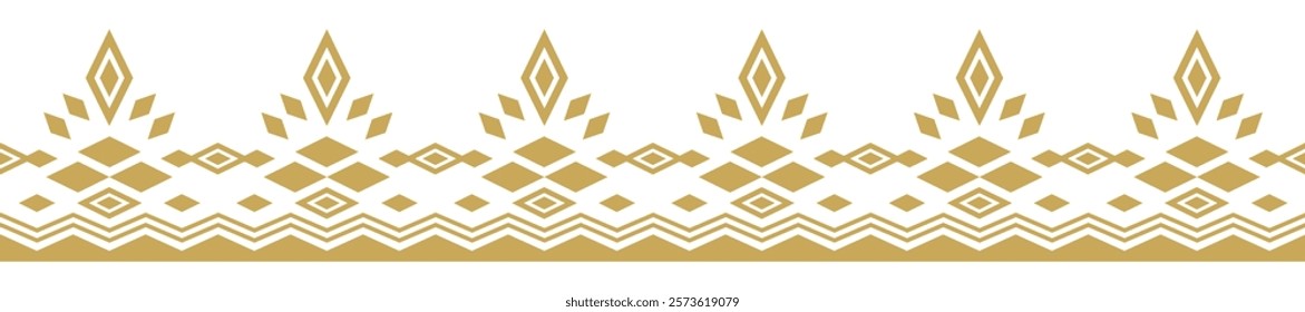 Gold ethnic border ornament. Geometric ethnic oriental seamless pattern. Stripe vector illustration. Native American Mexican African Indian tribal. Design border, textile, fabric, clothing, carpet.