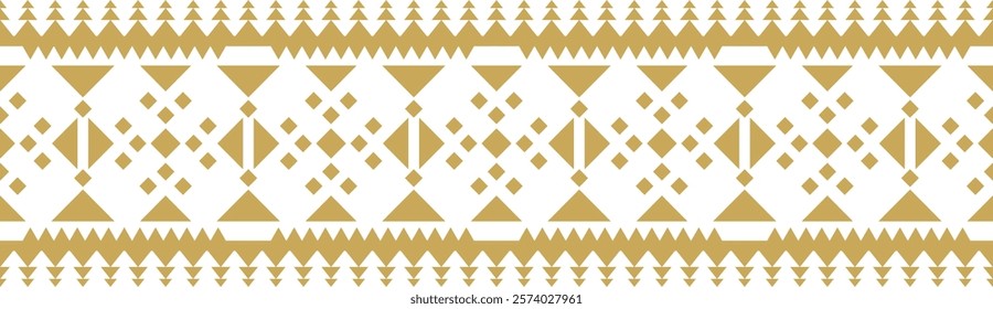 Gold ethnic border ornament. Geometric ethnic oriental seamless pattern. Stripe vector illustration. Native American Mexican African Indian tribal. Design border, textile, fabric, clothing, carpet.