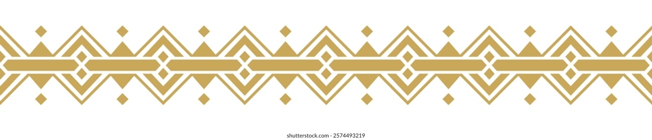 Gold ethnic border ornament. Geometric ethnic oriental seamless pattern. Stripe vector illustration. Native American Mexican African Indian tribal. Design border, textile, fabric, clothing, carpet.