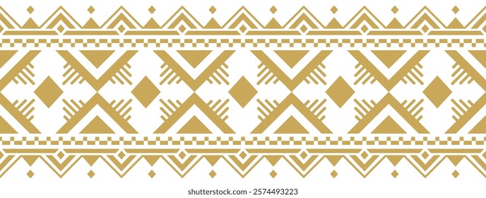 Gold ethnic border ornament. Geometric ethnic oriental seamless pattern. Stripe vector illustration. Native American Mexican African Indian tribal. Design border, textile, fabric, clothing, carpet.