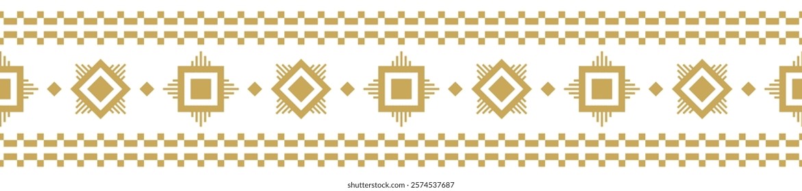 Gold ethnic border ornament. Geometric ethnic oriental seamless pattern. Stripe vector illustration. Native American Mexican African Indian tribal. Design border, textile, fabric, clothing, carpet.