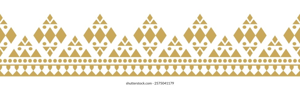 Gold ethnic border ornament. Geometric ethnic oriental seamless pattern. Stripe vector illustration. Native American Mexican African Indian tribal. Design border, textile, fabric, clothing, carpet.