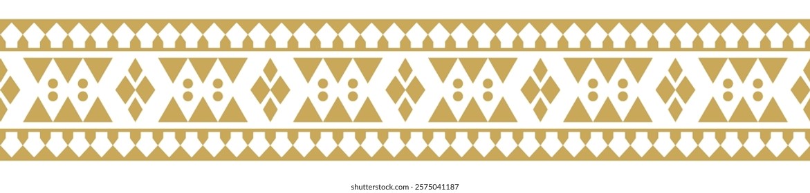 Gold ethnic border ornament. Geometric ethnic oriental seamless pattern. Stripe vector illustration. Native American Mexican African Indian tribal. Design border, textile, fabric, clothing, carpet.