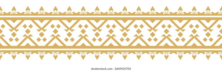 Gold ethnic border ornament. Geometric ethnic oriental seamless pattern. Stripe vector illustration. Native American Mexican African Indian tribal. Design border, textile, fabric, clothing, carpet.