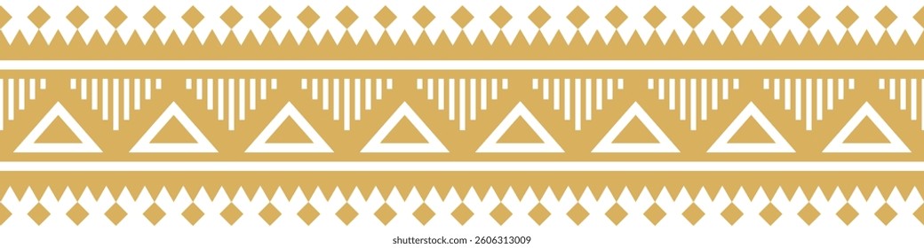 Gold ethnic border ornament. Geometric ethnic oriental seamless pattern. Stripe vector illustration. Native American Mexican African Indian tribal. Design border, textile, fabric, clothing, carpet.