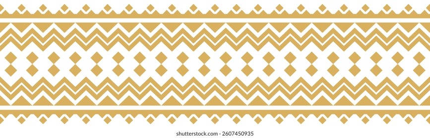 Gold ethnic border ornament. Geometric ethnic oriental seamless pattern. Stripe vector illustration. Native American Mexican African Indian tribal. Design border, textile, fabric, clothing, carpet.