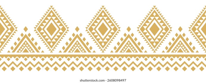 Gold ethnic border ornament. Geometric ethnic oriental seamless pattern. Stripe vector illustration. Native American Mexican African Indian tribal. Design border, textile, fabric, clothing, carpet.