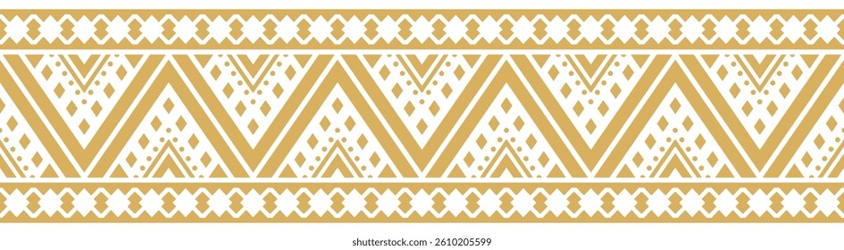Gold ethnic border ornament. Geometric ethnic oriental seamless pattern. Stripe vector illustration. Native American Mexican African Indian tribal. Design border, textile, fabric, clothing, carpet.