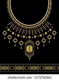 Gold ethnic necklace in vector. Embroidery neckline in vector for the shirt, t-shirt, collar, collar border, blouse, print. Gold embellishment in vector for fashion use or other use. Gold rhinestone.