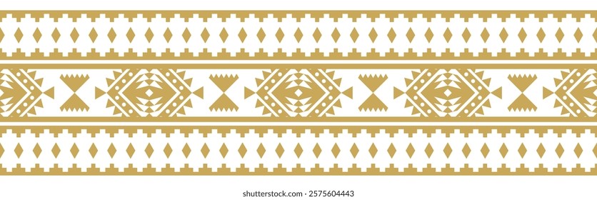 Gold ethnic ornament with geometric tribal border pattern.