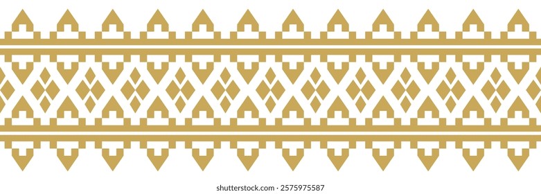 Gold ethnic ornament with geometric tribal border pattern.
