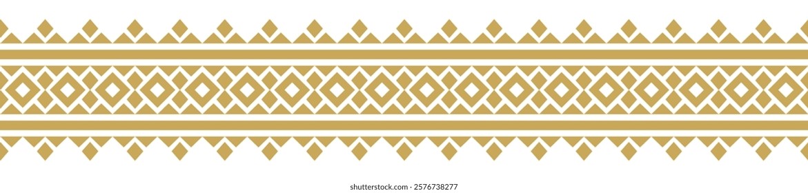 Gold ethnic ornament with geometric tribal border pattern.