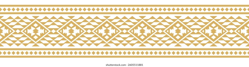 Gold ethnic ornament with geometric tribal border pattern.