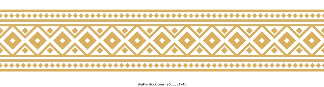 Gold ethnic ornament with geometric tribal border pattern.
