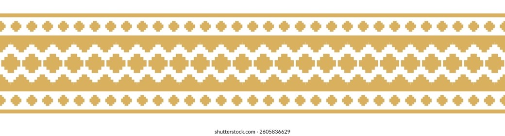 Gold ethnic ornament with geometric tribal border pattern.