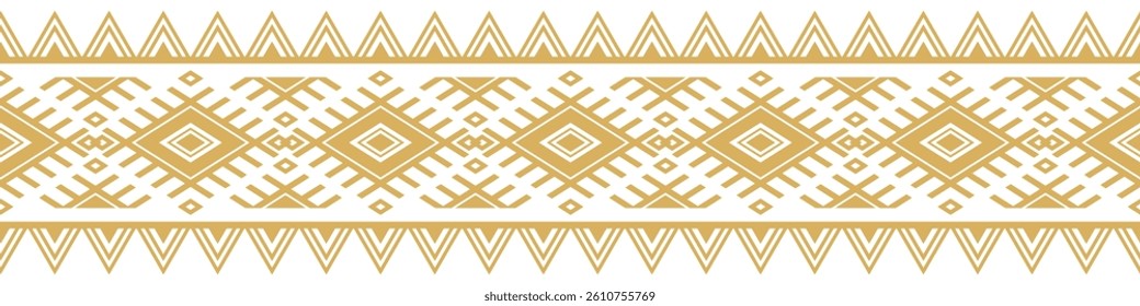 Gold ethnic ornament with geometric tribal border pattern.