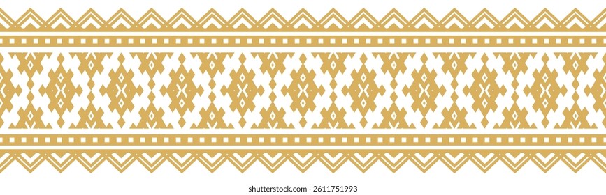 Gold ethnic ornament with geometric tribal border pattern.