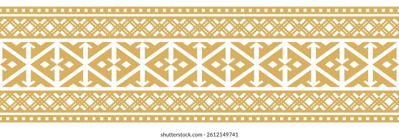 Gold ethnic ornament with geometric tribal border pattern.