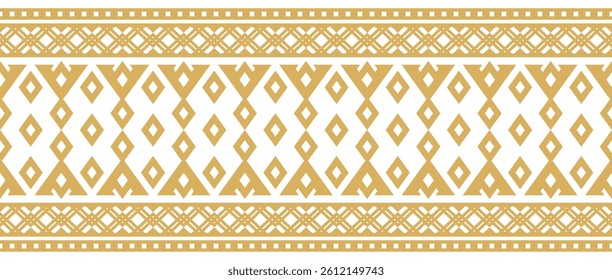 Gold ethnic ornament with geometric tribal border pattern.