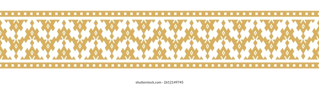 Gold ethnic ornament with geometric tribal border pattern.
