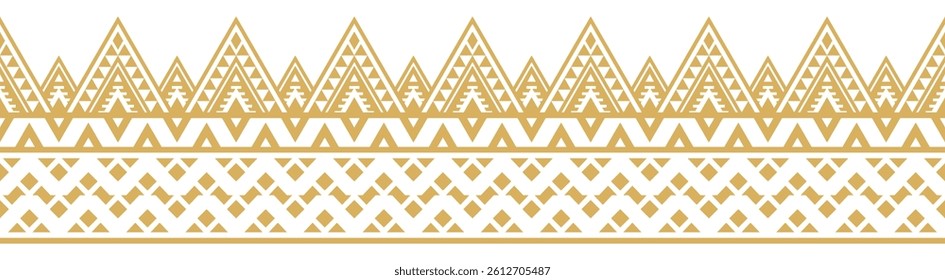 Gold ethnic ornament with geometric tribal border pattern.